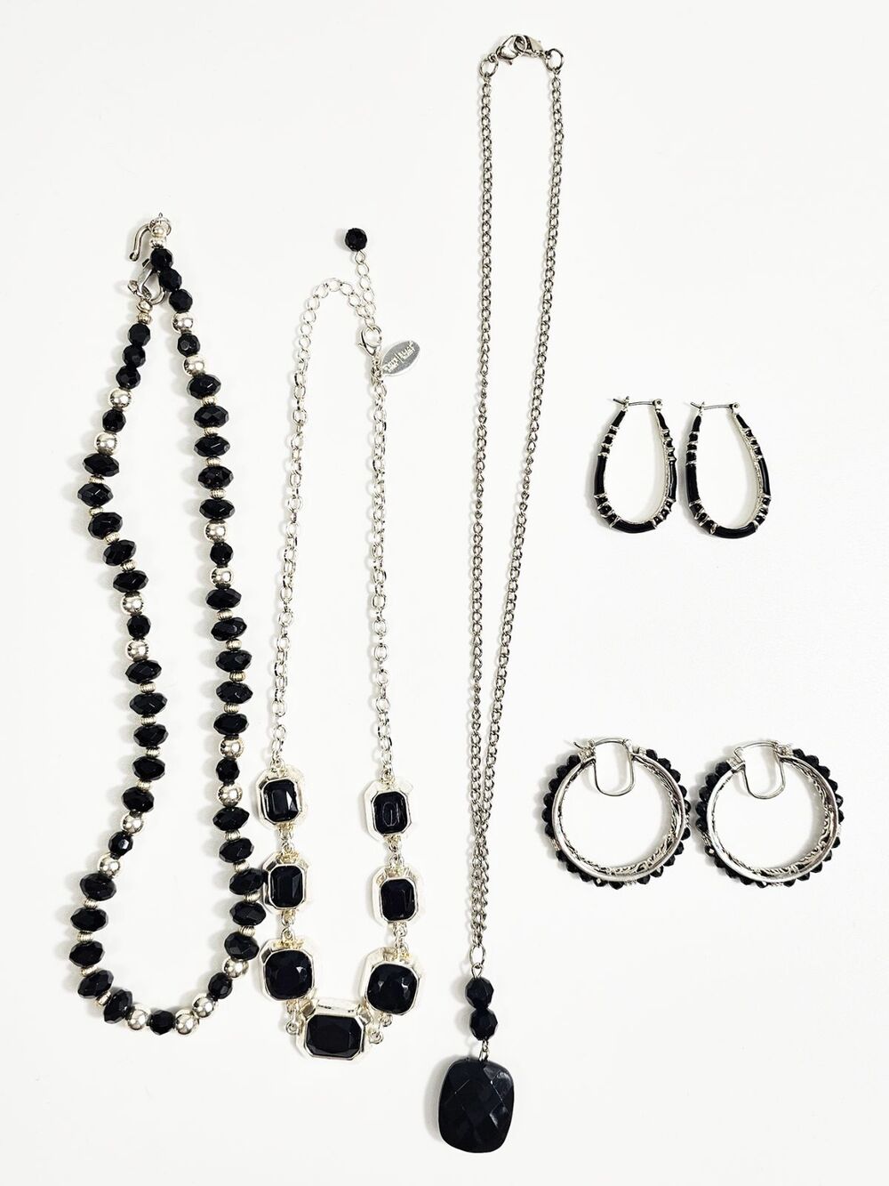 Bundle of Black and Silver Tone Fashion Jewerly 2 Sets Earrings 3 Neklaces